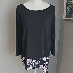 Chico's Black Top with Floral Accent XL (Chico's Size 3)
